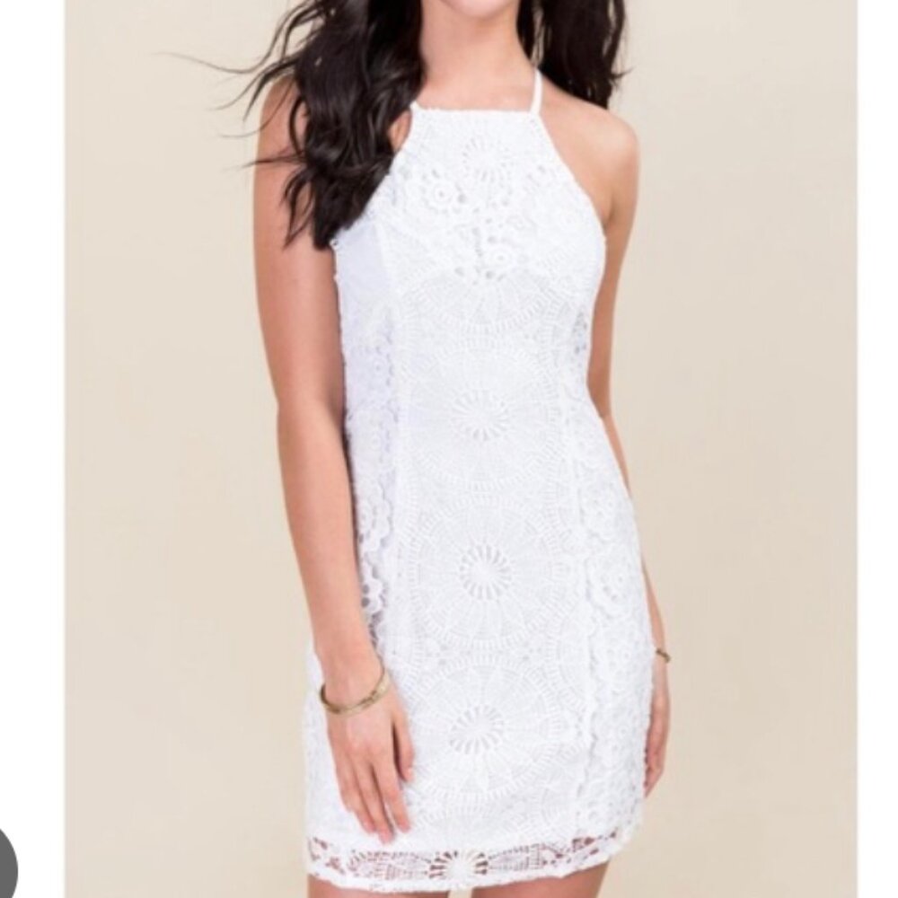 Fancesca's white Lace Dress with slit button back